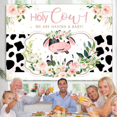 Lofaris Floral Holy Cow Baby Shower Backdrop For Girls