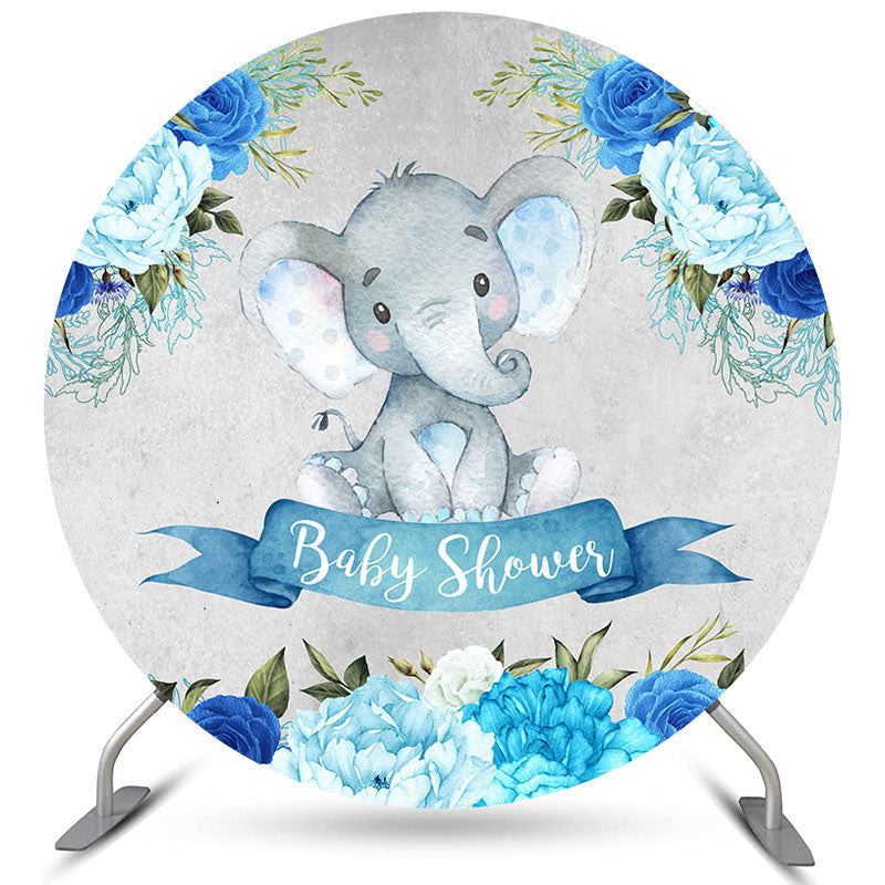 Lofaris Floral Lovely Elephant Circle Baby Shower Backdrop