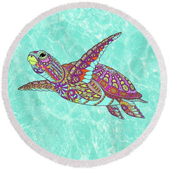 Lofaris Floral Pattern Turtle Sea Circle Summer Beach Towel