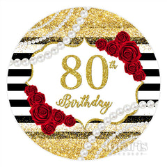 Lofaris Floral Pearl Glitter Happy 80Th Birthday Circle Backdrop