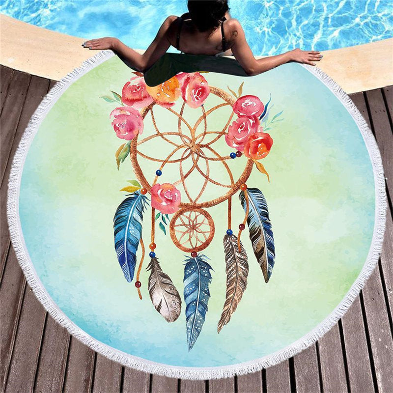 Lofaris Floral Plume Dream Catcher Circle Soft Beach Towel