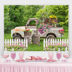 Lofaris Floral Truck In A Green Garden With Butterfly Backdrop