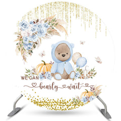 Lofaris Floral We Can Bearly Wait Circle Baby Shower Backdrop