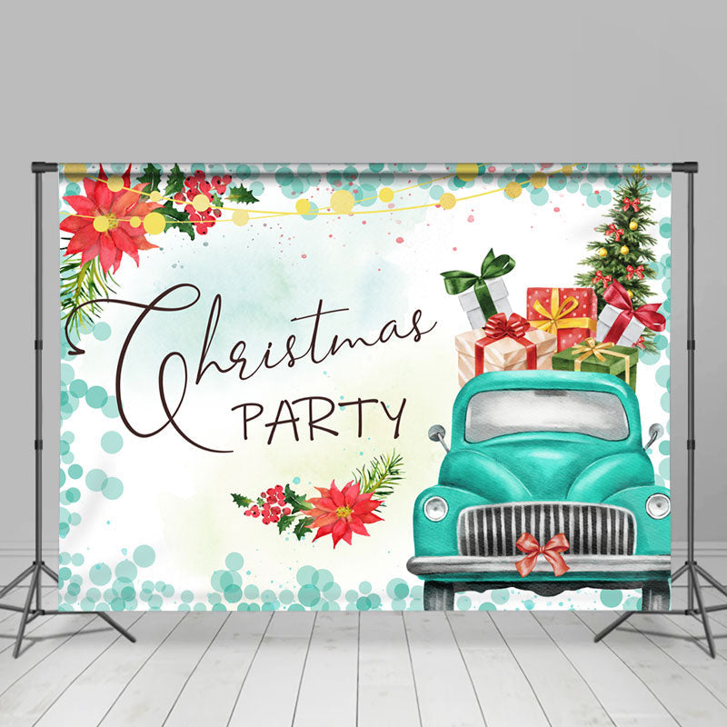 Lofaris Floral With Gifts Car Merry Christmas Holiday Backdrop