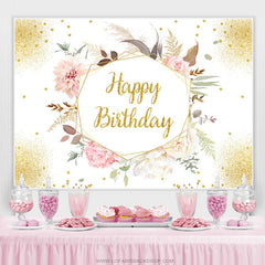 Lofaris Floral With Leaves Happy Birthday Backdrop For Female