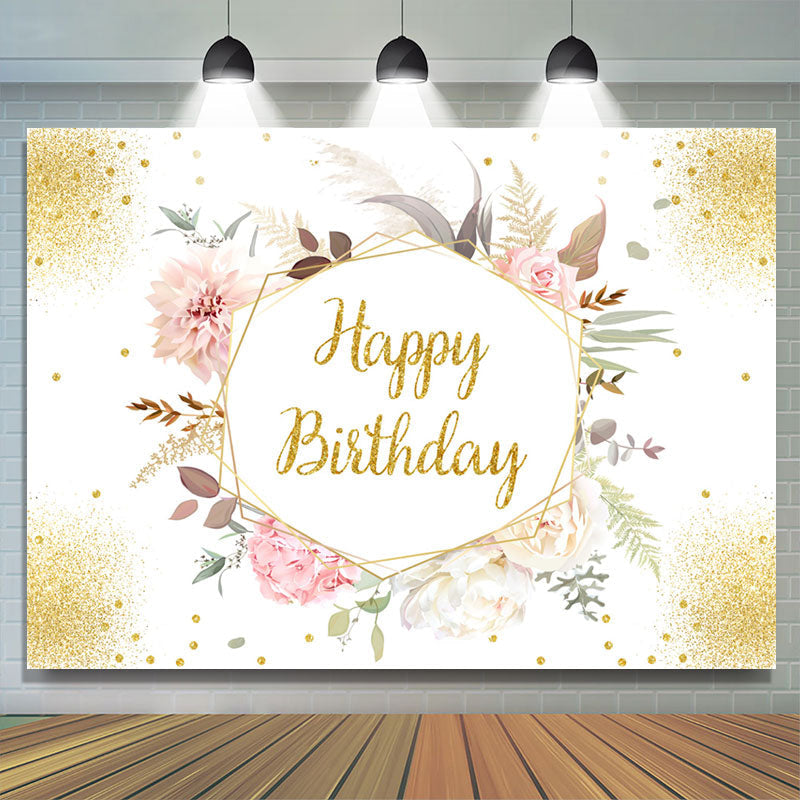 Lofaris Floral With Leaves Happy Birthday Backdrop For Female