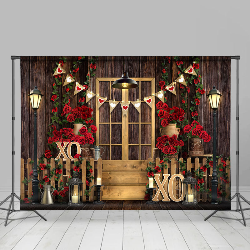 Lofaris Floral Wooden Heart Happy Valetines Day Backdrop