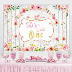 Lofaris Floral Wooden She Is A Wild One Happy Birthday Backdrop