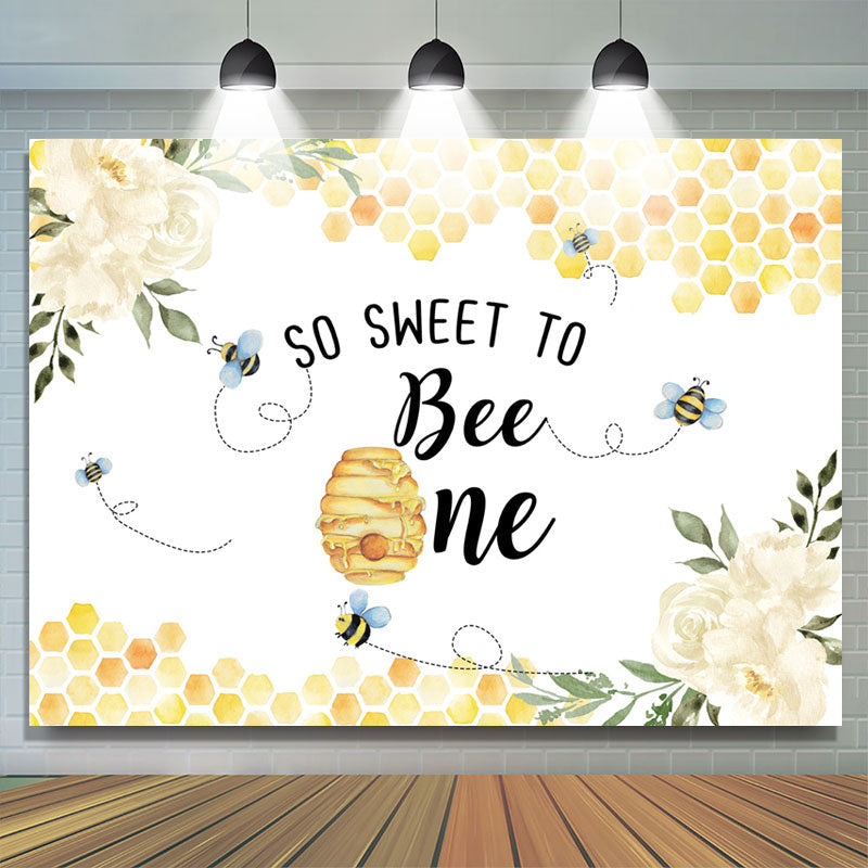 Lofaris Floral Yellow Sweet Bee Happy 1Th Birthday Backdrop