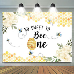 Lofaris Floral Yellow Sweet Bee Happy 1Th Birthday Backdrop