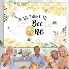 Lofaris Floral Yellow Sweet Bee Happy 1Th Birthday Backdrop