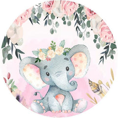 Lofaris Flower Elephant Round Baby Shower Backdrop For Girl