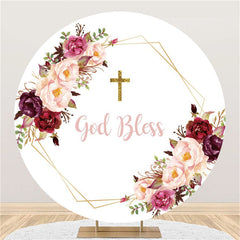 Lofaris Flower Pink God Bless Happy Birthday Circle Backdrop