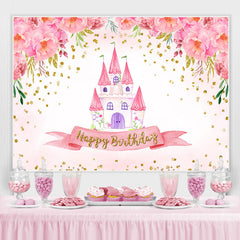 Lofaris Flower Pink House Happy Birthday Backdrop for Girl