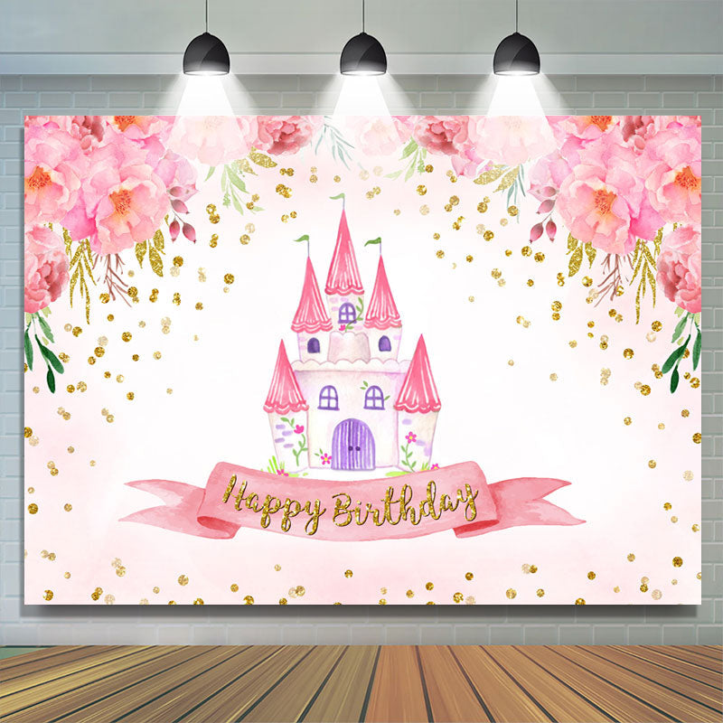 Lofaris Flower Pink House Happy Birthday Backdrop for Girl