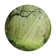 Lofaris Foggy Forest Butterfly Glitter Green Round Backdrops for Party