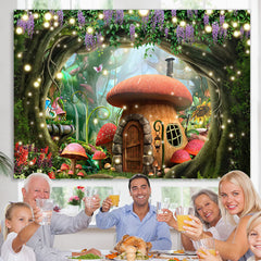 Lofaris Forest Flower Mushroom House Happy Birthday Backdrop