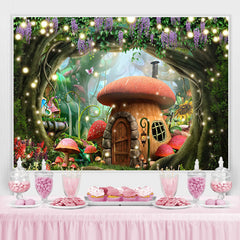 Lofaris Forest Flower Mushroom House Happy Birthday Backdrop