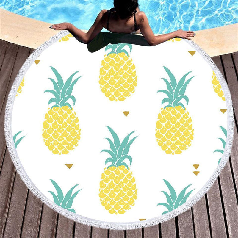 Lofaris Fresh Pineapple Circle Beach Blanket With Fringe