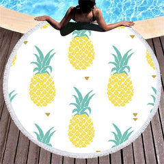 Lofaris Fresh Pineapple Circle Beach Blanket With Fringe