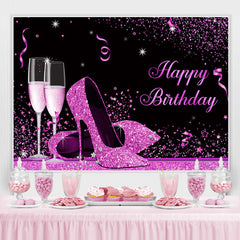 Lofaris Fuchsia And Black Glitter High-Heel Birthday Backdrop