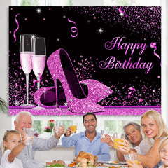 Lofaris Fuchsia And Black Glitter High-Heel Birthday Backdrop