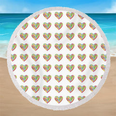 Lofaris Full Heart White Round Beach Blanket With Fringe