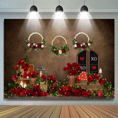 Lofaris Full Of Red Roses Lights Happy Valetines Day Backdrop