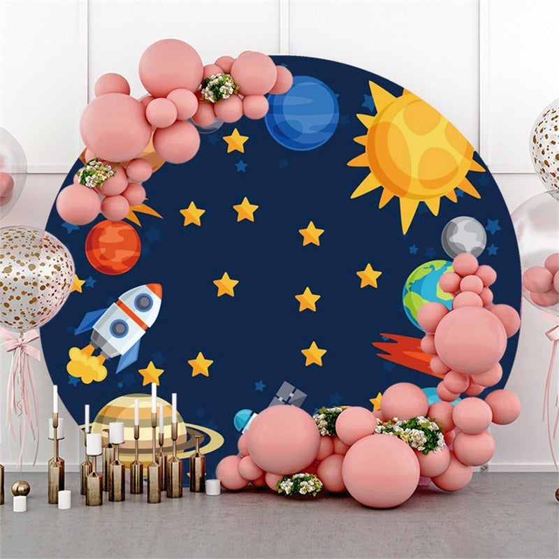 Lofaris Galaxy Blue Universe Lovely Round Birthday Backdrop