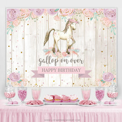 Lofaris Gallop On Over Floral Wooden Horse Birthday Backdrop