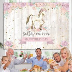 Lofaris Gallop On Over Floral Wooden Horse Birthday Backdrop