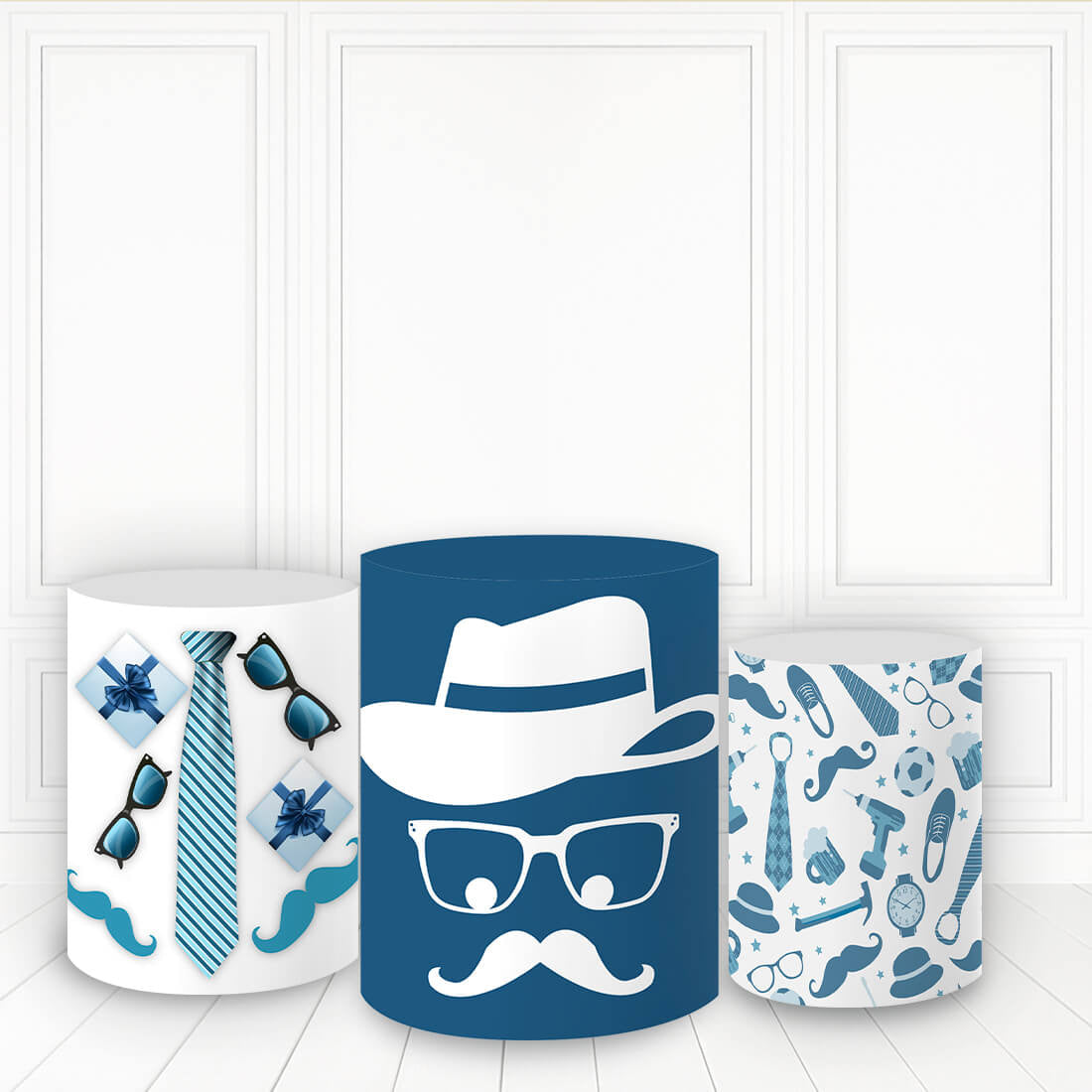 Lofaris Gentleman Theme Plinth Cover Blue Tie Glasses Pillar Wrap