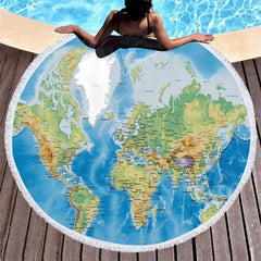 Lofaris Geographic World Map Round Large Summer Beach Towel