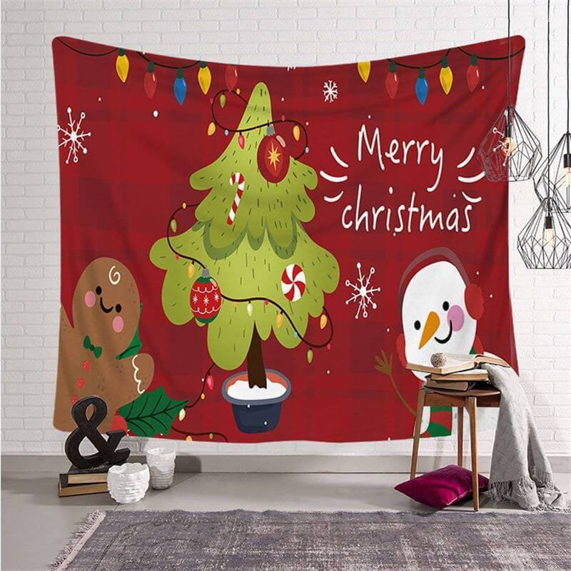 Lofaris Gingerbread Man And Snowman Christmas Cartoon Wall Tapestry