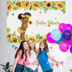 Lofaris Girl Baby Shower Sunflowers Bee Glitter Party Backdrop