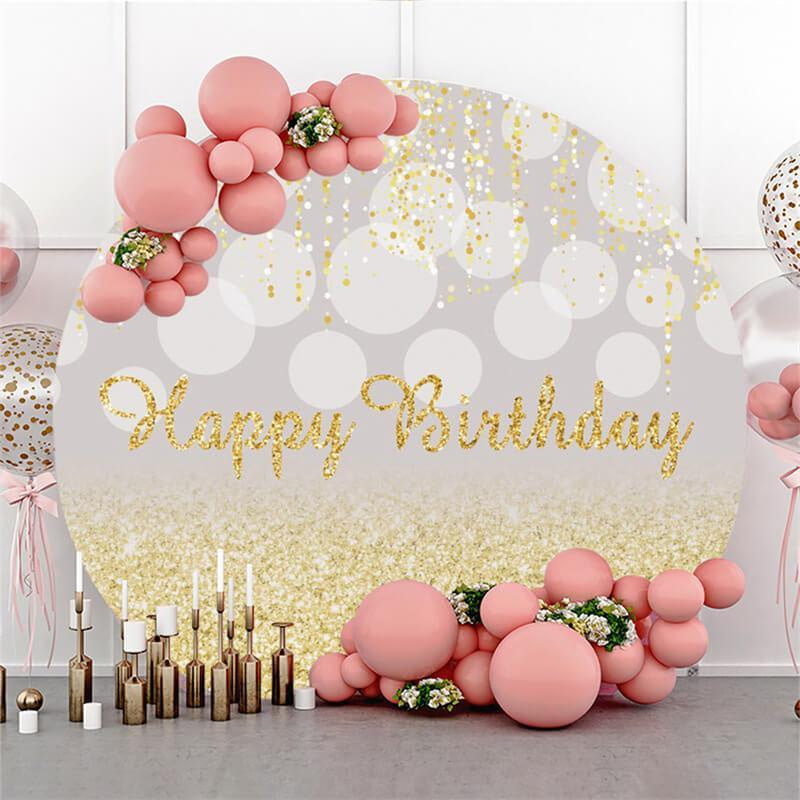 Lofaris Glitter And Golden Cute Happy Birthday Round Backdrop