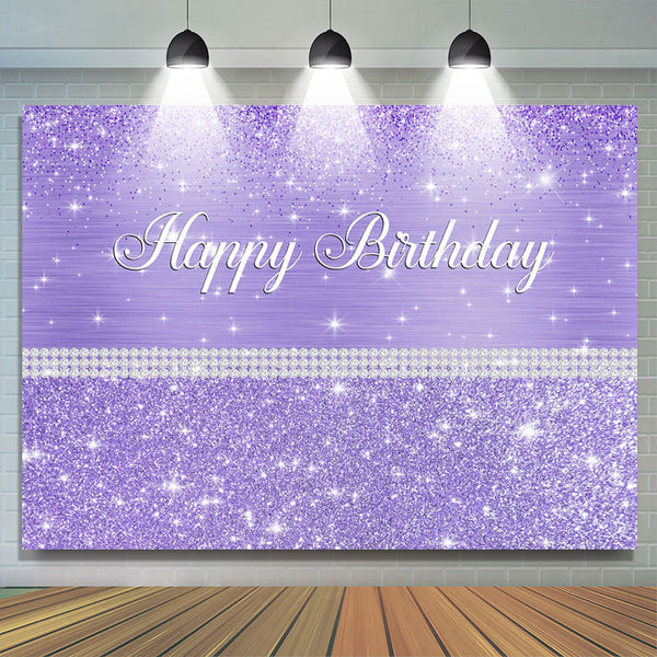 Glitter And Purple Dots Pearl Happy Birthday Backdrop – Lofaris