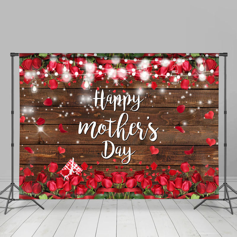 Lofaris Glitter And Red Rose Happy Mothers Day Backdrop