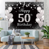 Glitter And Silver Balloon Happy 50Th Birthday Backdrop – Lofaris