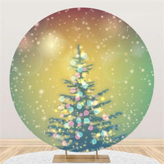 Lofaris Glitter And Snowy Merry Christmas Tree Circle Backdrop