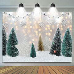 Lofaris Glitter And Snowy Tree With Silver Star Winter Backdrop