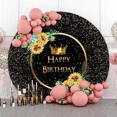 Lofaris Glitter And Sunflower Circle Happy Birthday Backdrop