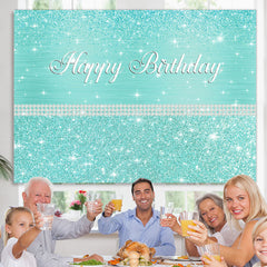 Lofaris Glitter And Tiffany Bule Pearl Happy Birthday Backdrop