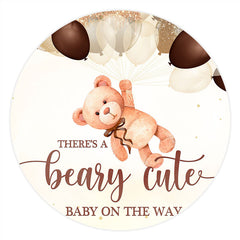 Lofaris Glitter Balloons And Bear Round Baby Shower Backdrop