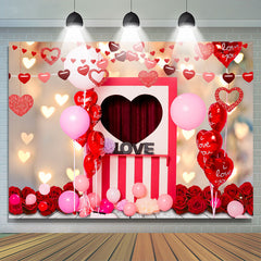 Lofaris Glitter Balloons Heart Happy Valetine Day Backdrop