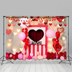 Lofaris Glitter Balloons Heart Happy Valetine Day Backdrop