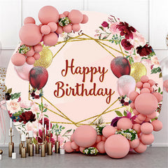 Lofaris Glitter Balloons Red Rose Happy Birthday Circle Backdrop