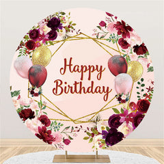 Lofaris Glitter Balloons Red Rose Happy Birthday Circle Backdrop