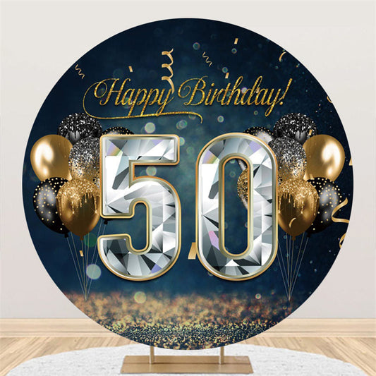 Lofaris Glitter Balloon Black Happy 50th Birthday Backdrop