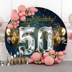 Lofaris Glitter Balloons Silver 50Th Birthday Round Backdrop